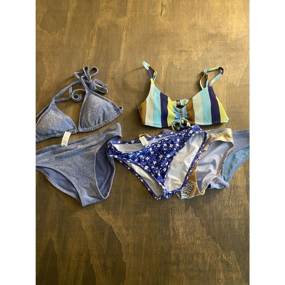 Mixed Bikini Set with Blue Stripes & Floral Pieces